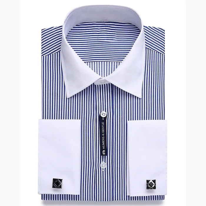 FS15 Ali Мужская s& Gentle Мужская рубашка с французскими манжетами мужская однотонная полосатая стильная запонка с длинным рукавом включает в себя модная новинка - Цвет: FS15