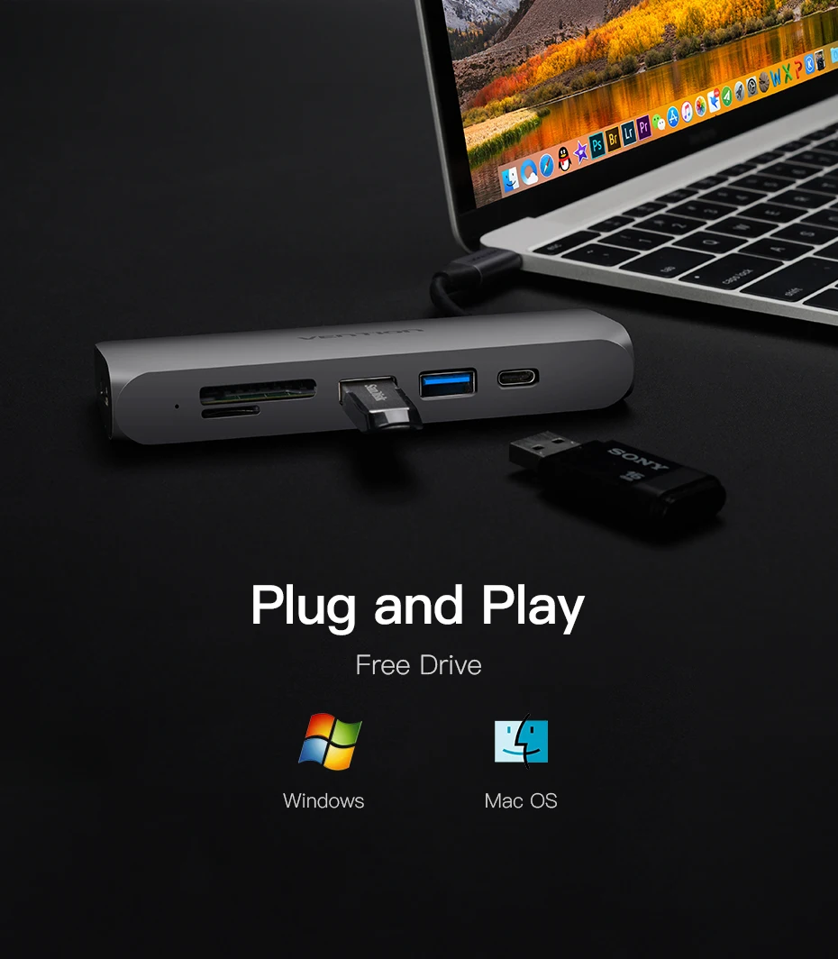 Vention usb-хаб USB C к HDMI SD/TF кард-ридер Thunderbolt 3 адаптер для MacBook samsung Galaxy S9 huawei P20 Pro type C концентратор