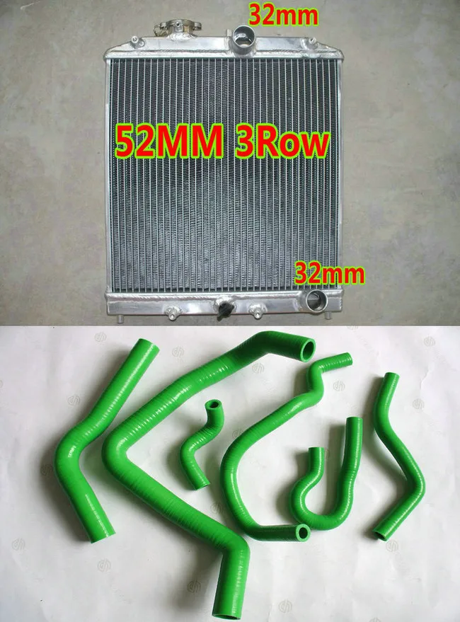 Radiator Green Hose Трехрядный алюминиевый радиатор для 1992-2000 HONDA CIVIC CRX DEL SOL B16A/B18C 1.6L EK4/EK9 EG6/EG9 EM1 MT 32 мм Труба вход/выход+ кожух вентилятора - Цвет: Radiator Green Hose