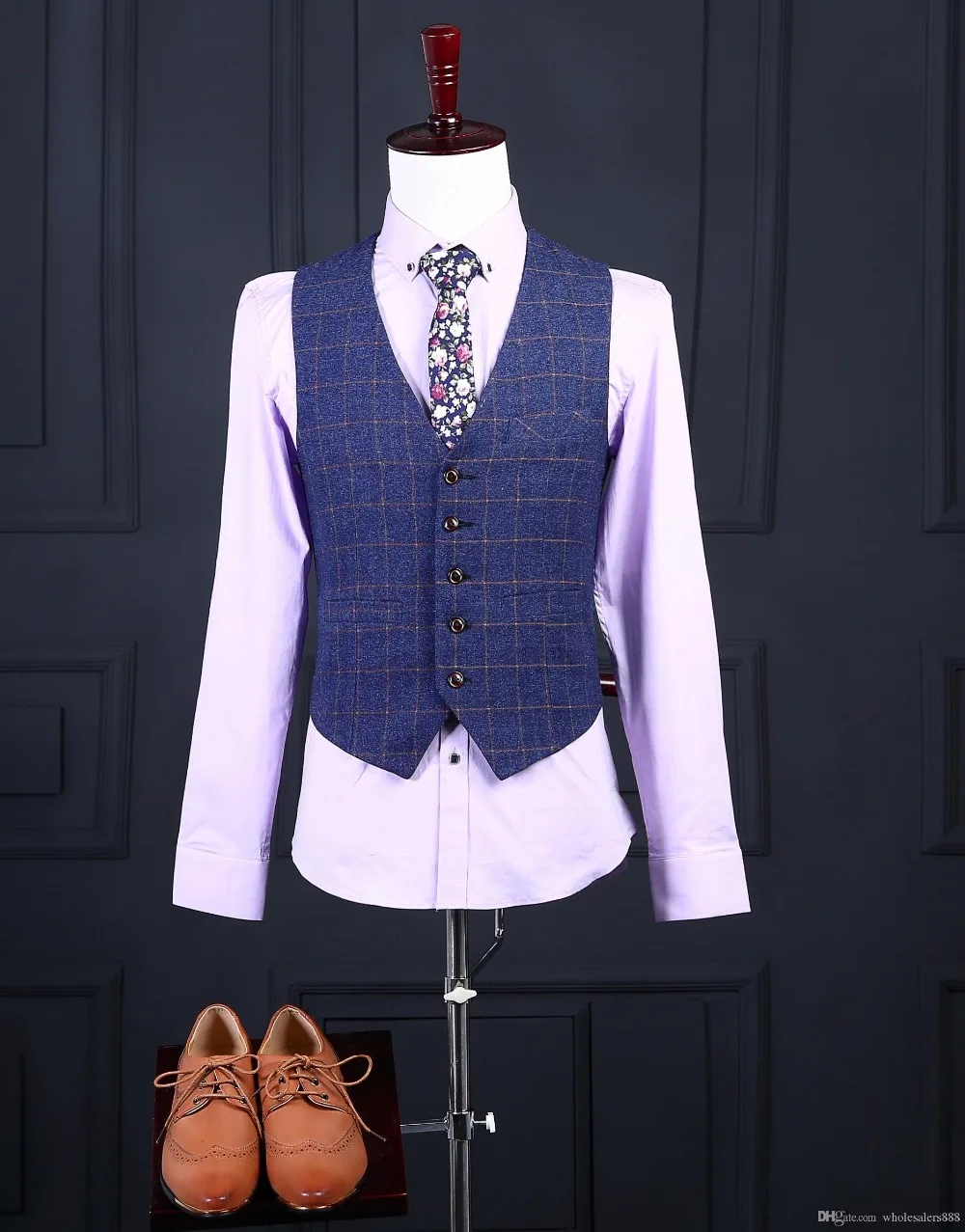 Костюм твидовый мужской из 3 предметов Блейзер пиджак брюки и жилет для свадьбы