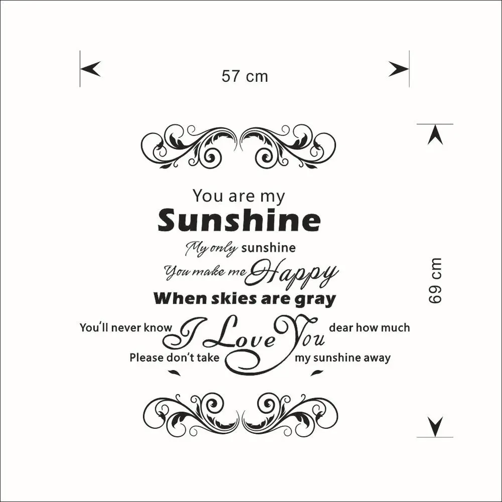 

You are my sunshine bedroom wall sticker 3d removable vinly wall decals I Love you warmly 57*69cm 8258