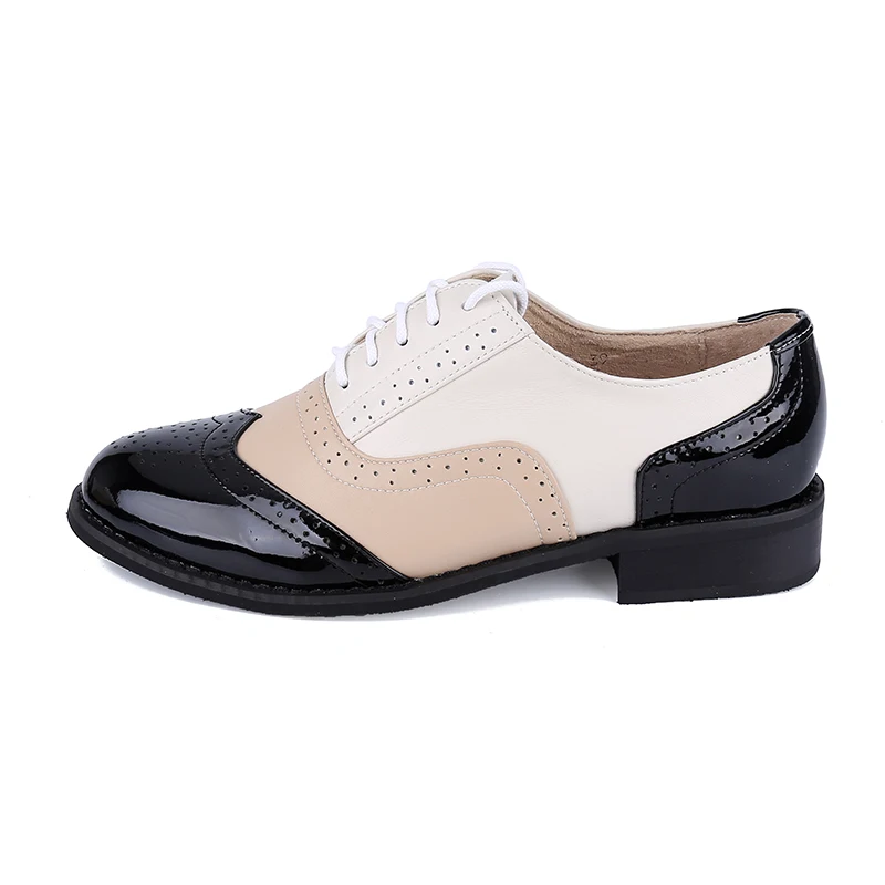 Black white Female leather shoes vintage genuine flat Plus Size Woman Handmade oxford for women zapatillas | Обувь