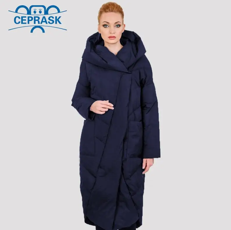 Dark blue Новинка, Высококачественная Толстая парка, большие размеры, длинное зимнее пальто с капюшоном из био пуха, женская теплая стильная зимняя куртка в европейском стиле - Цвет: Dark blue