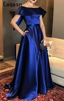 elegant royal blue evening dresses long satin off shoulder simple formal evening gown prom dress abendkleider