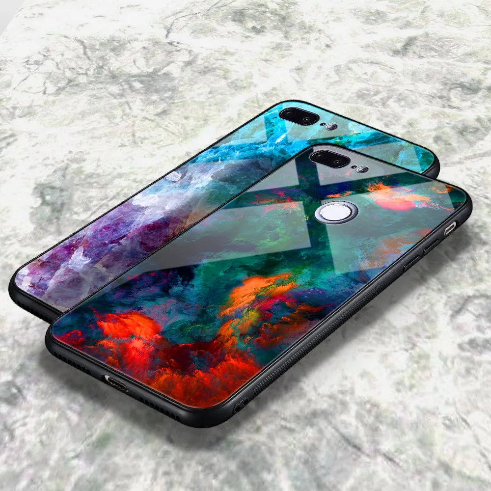 Marble Case For Huawei Honor 9 Lite Tempered Glass Phone P20 Enjoy 7S P Smart Cover |