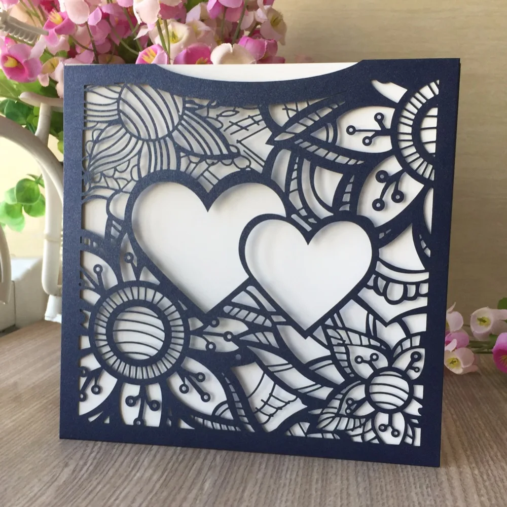 

100pcs New Laser Cut Pearl Paper Event Party Supplies Decoration Pretty Romantic heart design Pocket wedding invitation card