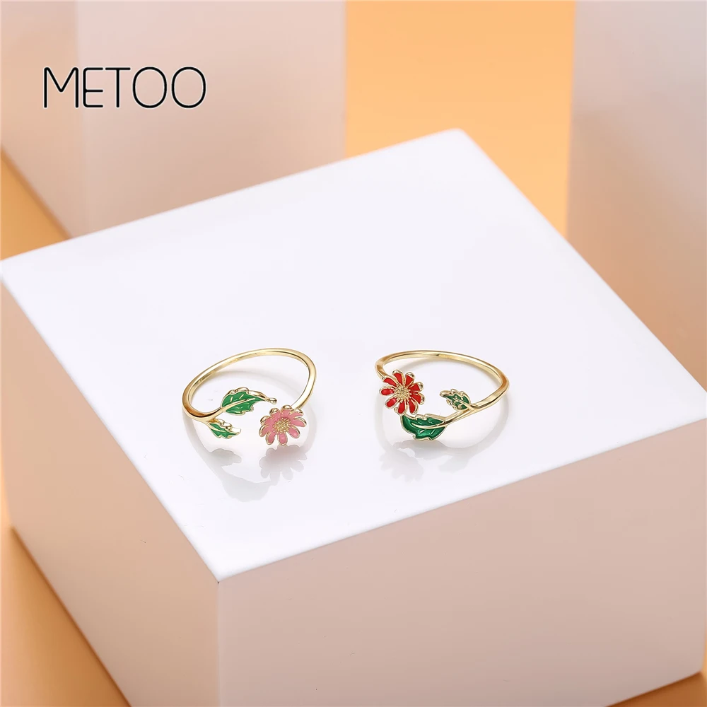 METOO/2 шт. розовые и красные кольца с цветком кольцо Подсолнух в форме листка