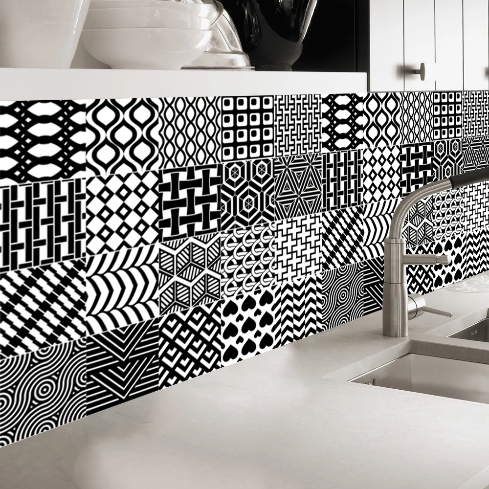 Черно белая абстрактная Геометрическая керамическая плитка настенная наклейка - Фото №1