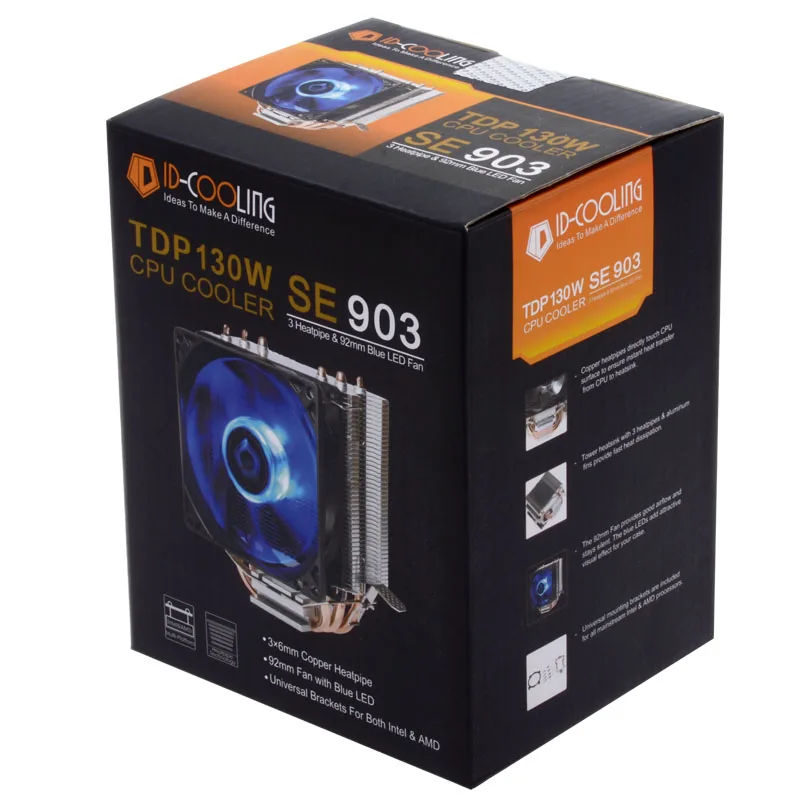 ID-COOLING SE-903 кулер для процессора 3 тепловые трубки тихий светодиодный вентилятор
