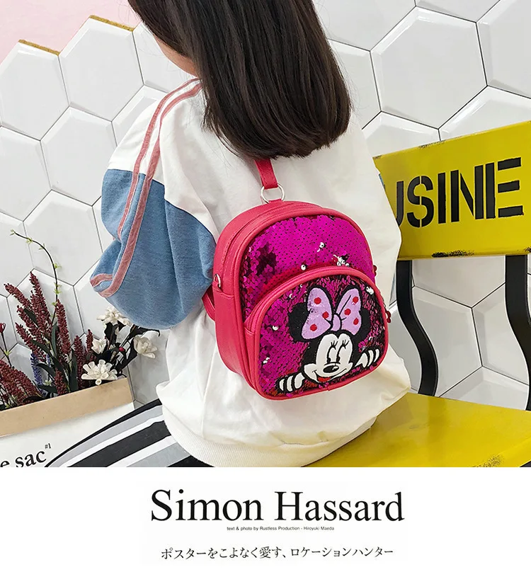 new Disney cartoon Minnie children's bag sequins girls backpack shoulder slung princess bag child purse