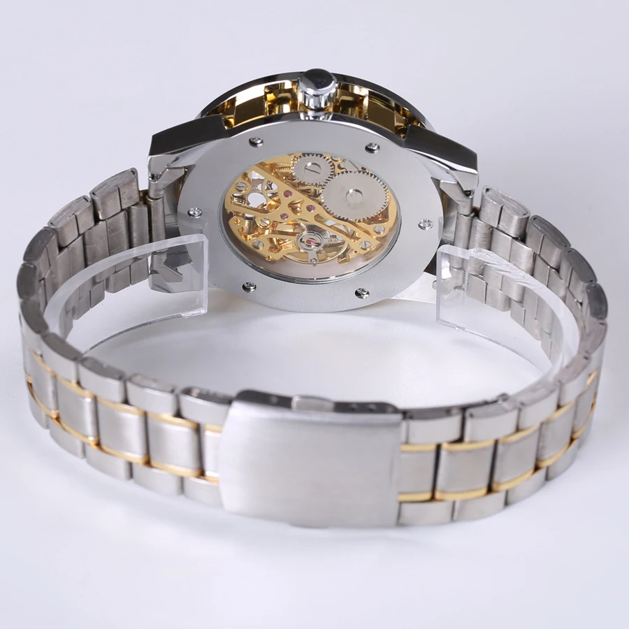 Часы наручные мужские механические брендовые Роскошные прозрачные золотистые