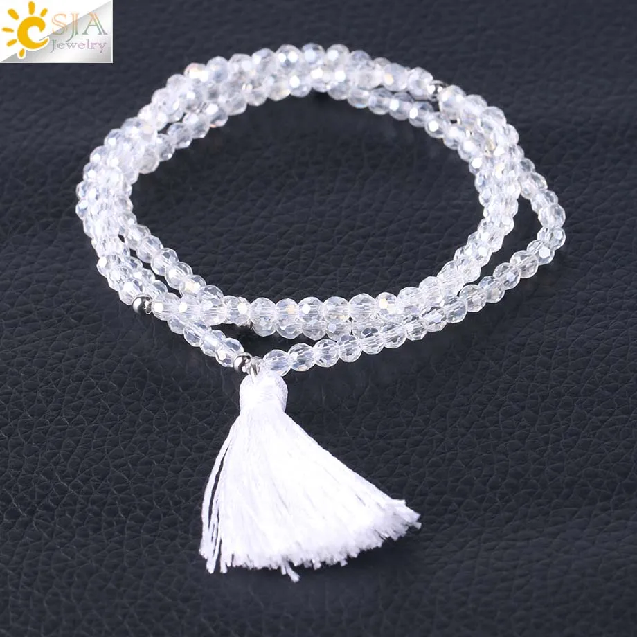 White 1 CSJA Boho кисточка с бахромой крошечный граненый многослойный Хрустальный Браслет Браслеты Дружбы бижутерия ручной работы Pulsera эластичный S117 - Окраска металла: White 1