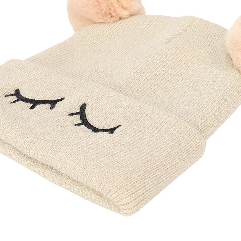 

2019 New Toddler Girls Boys Winter Knit Beanie Baby Warm Soft Cap Double Fur Pompom Children Kids Cute Hat Skullies Cotton Solid