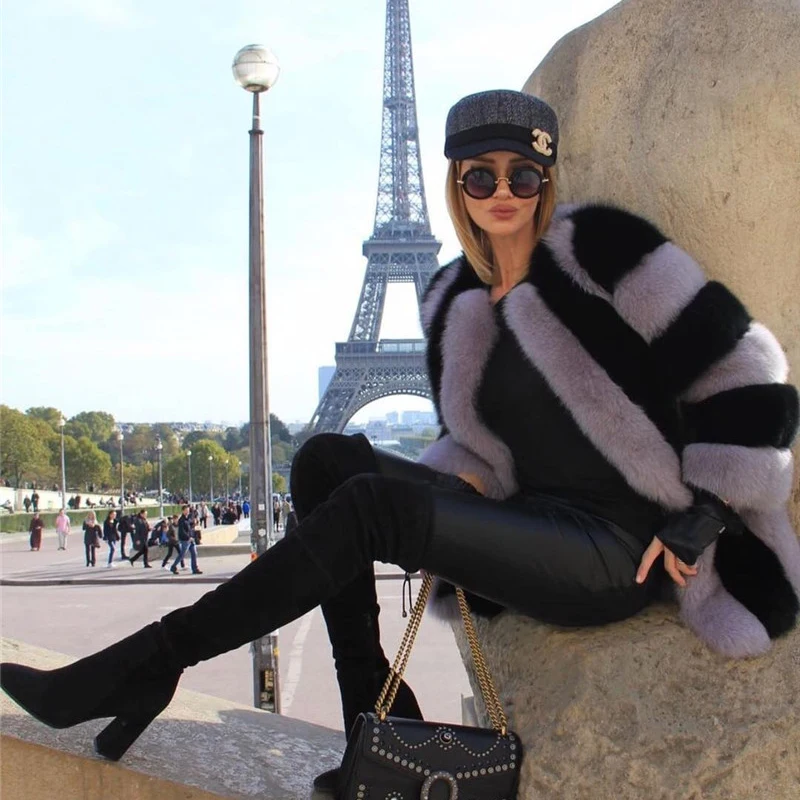 TOPFUR 2021 Hot Sales Real Fox Fur Coat Natural Fox Fur Long Thick Warm Winter Woman Jacket Stripe Elegant Genuine Fur Outerwear