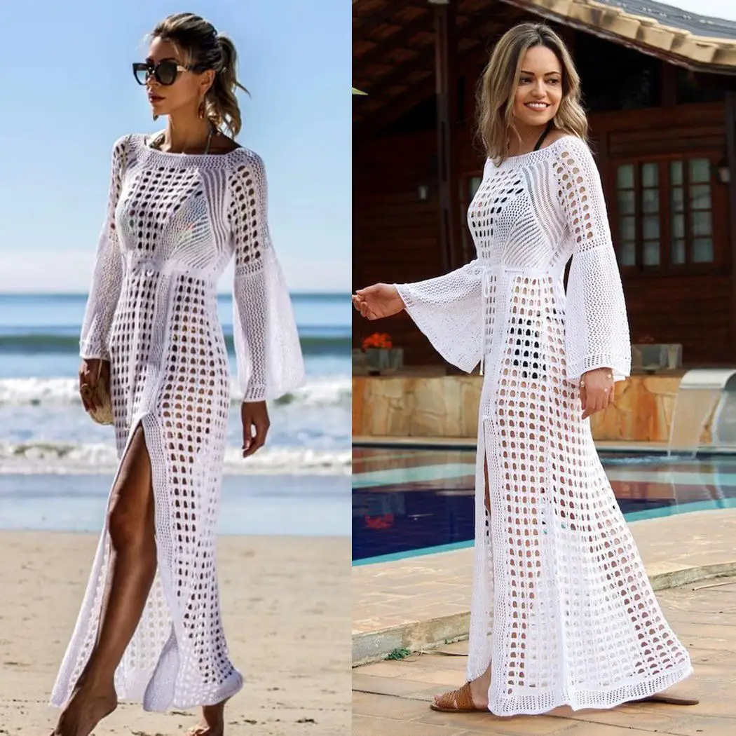 Женский Повседневный круглый вырез длинный рукав полый вязаный свободный