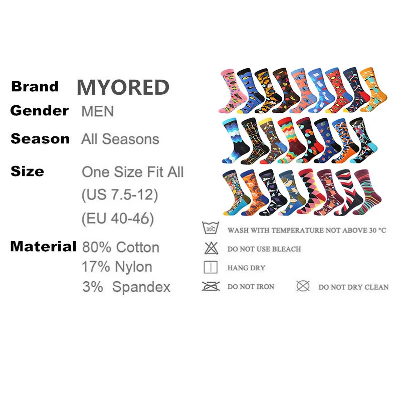 MYORED/1 пара, Прямая поставка, осень, весна, зима, цветные хлопковые мужские носки с забавным рисунком, носки хараюку, Calcetines de hombre