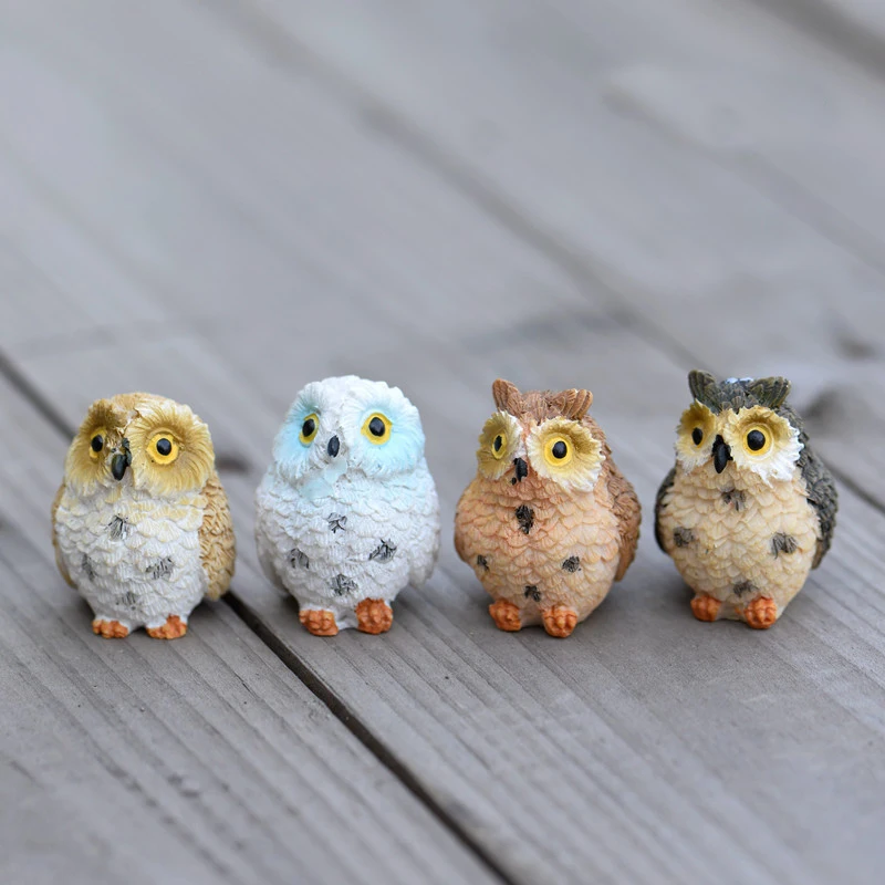 

2022 4pc Cute Owls Animal Figurines Resin Miniatures Figurine Craft Bonsai Pots Home Fairy Garden Ornament Decoration Terrarium