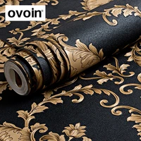 high grade black gold luxury embossed texture metallic 3d damask wallpaper for wall roll washable vinyl pvc wall paper