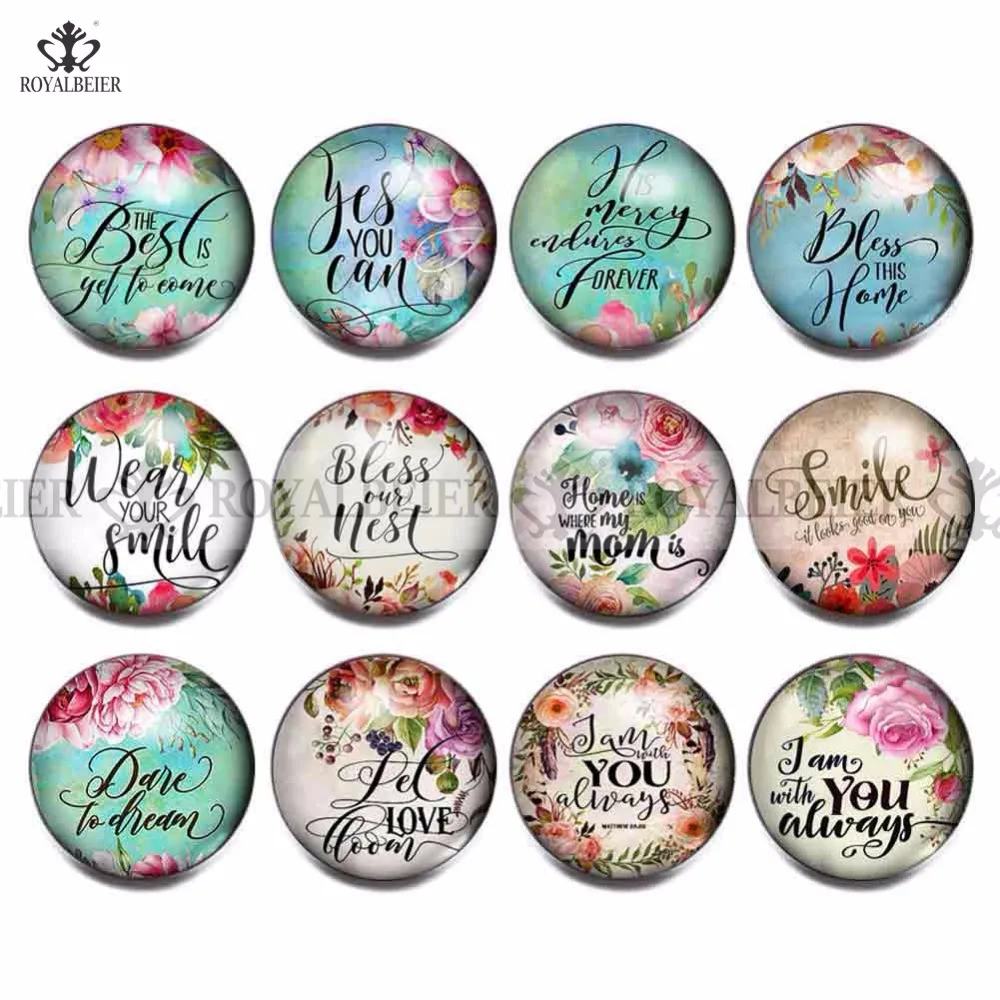 

RoyalBeier 12pcs/lot Beauty Colorful Feature Cabochon&Snap Glass Snap Button Charms Fit 18mm DIY Buttons Jewelry KG0009