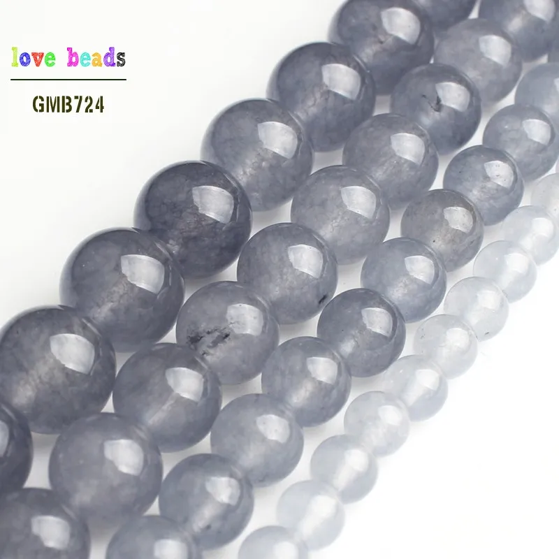 Natural Jades Stone Beads Gray Chalcedony Round Beads for DIY Bracelet Jewelry Making 15" Strand 6/8/10/12mm