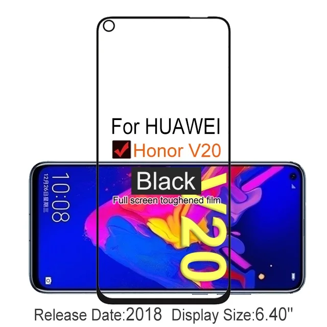 Huawei V20 Black 2 шт Полное покрытие закаленное стекло для huawei Honor View 20 V20 Защита экрана на Защитное стекло для РСТ AL10 пленка - Цвет: Huawei V20 Black