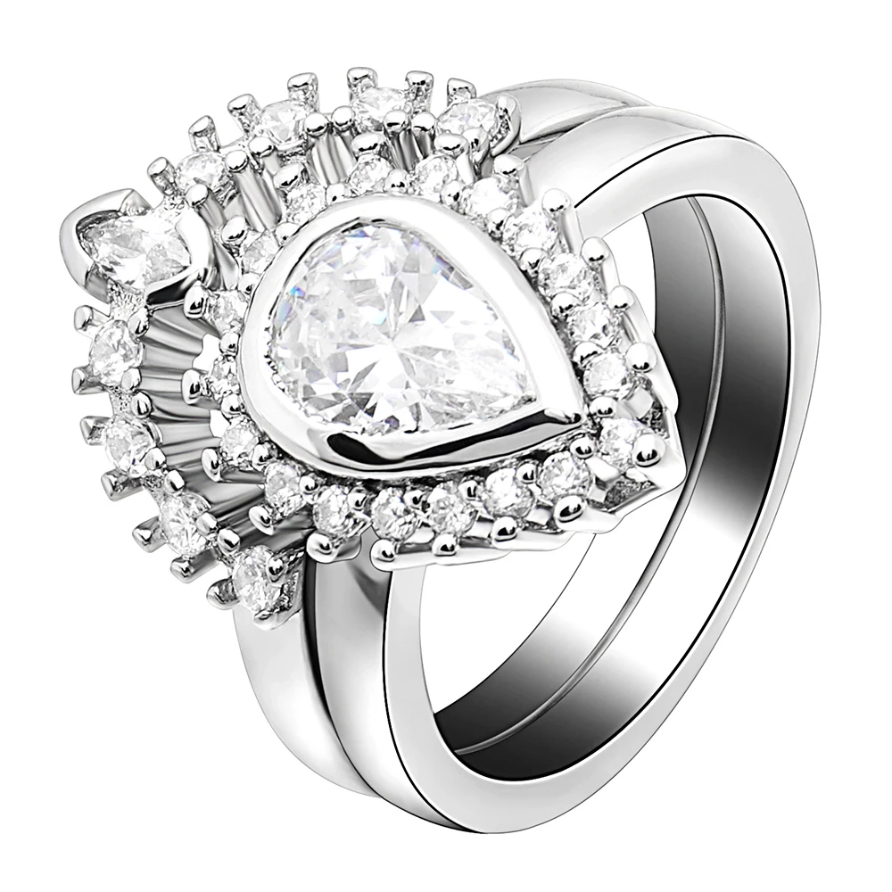 

Ufooro Luxury White Zircon Water Shape Ring Sets Silver Gold Filled Amazing CZ Wedding Bands Finger Ring For Women Accessories