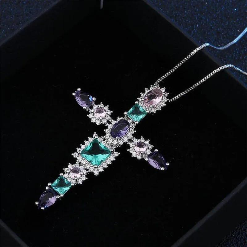 

2021 New Copper Cross Pendant Necklace Set In Cubic Zirconia Black White fashion necklaces for women jewelry 2021 statement