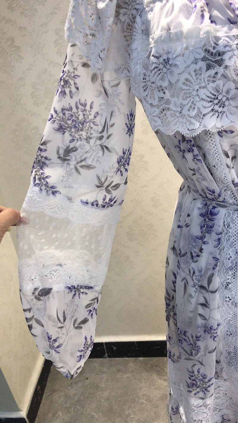ZIM Designer Runway Summer Dress Women 2019 Lace Patchwork Flower Printed Dresses Stand Neck Puff Sleeve Two Pieces Set | Женская одежда