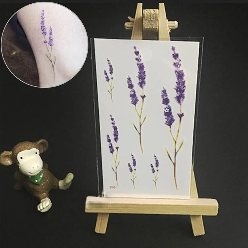 5pcs/lot Waterproof Temporary Tattoo sticker cute sexy lavender flowers Leaves tatoo Water Transfer fake tattoo for kid Adult | Красота и