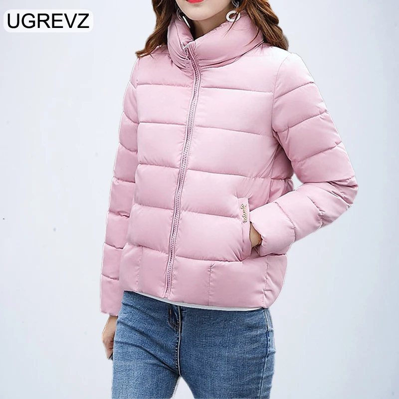 UGREVZ новая зимняя куртка Для женщин хлопок короткий мода для девочек мягкий