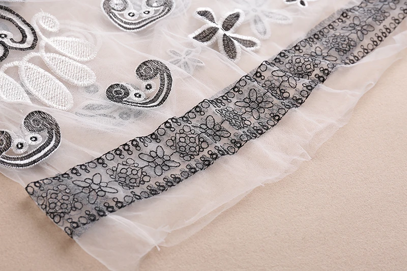 

MIUXIMAO 2019 New Fashion Runway Summer Dress Women's Retro Half Sleeve Flower Embroidery White Vintage Dress Women vestidos