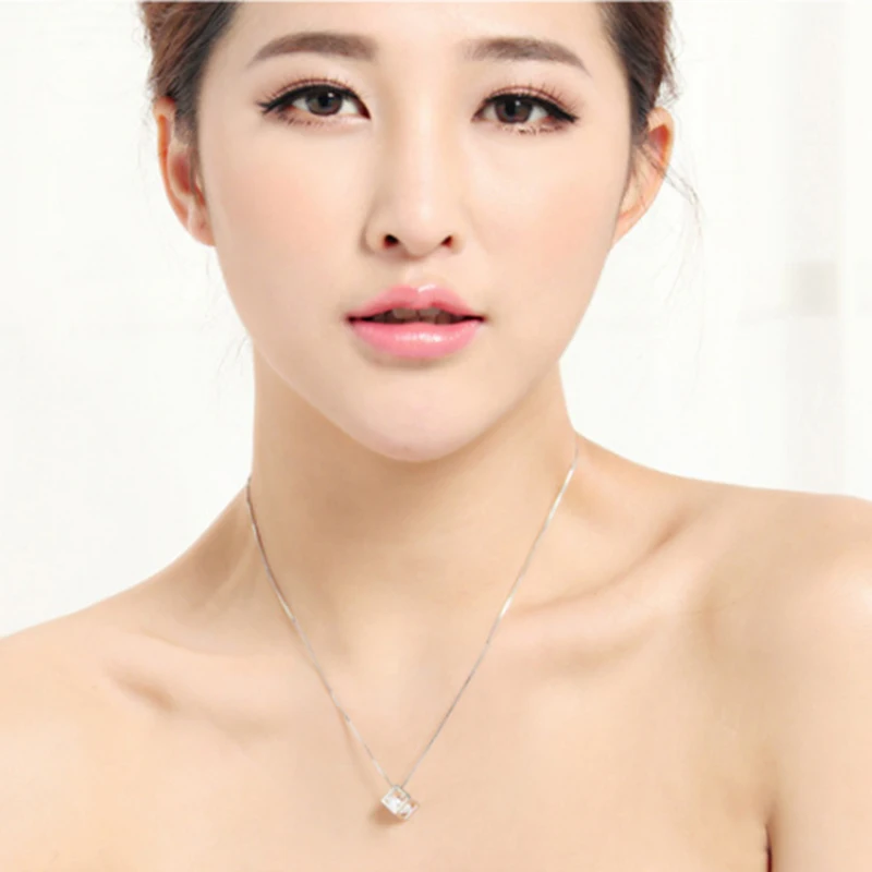 LIAMTING Trendy Fashion 925 Sterling Silver Cube Shape Pendant Necklace With 8MM Cubic Zirconia For Women Jewelry VA028 | Украшения и