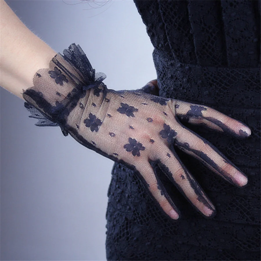 

Black Silk Gloves Bud Silk Yarn Short Black Beige White Banquet Performance Touch Screen Mobile Phone TB20