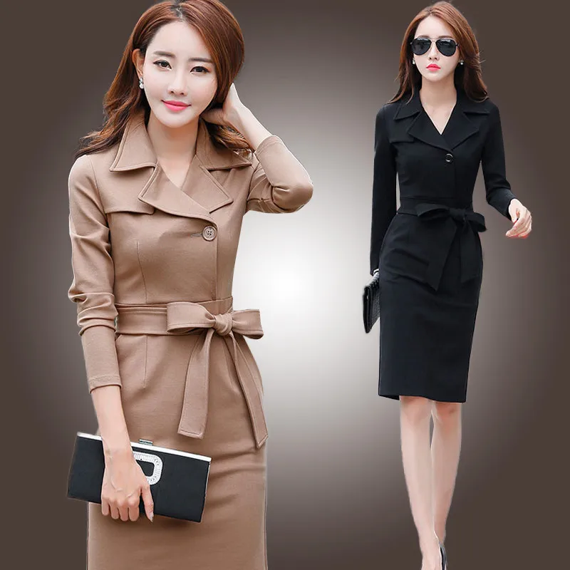 Женское Деловое платье с длинным рукавом облегающее черное в Корейском стиле