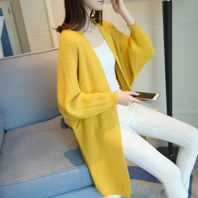 yellow Women Long Cardigans Autumn Winter Stitch Poncho Knitting Sweater Female Over sized Shawl Cape Jacket Coat Trench Parkas - Цвет: yellow