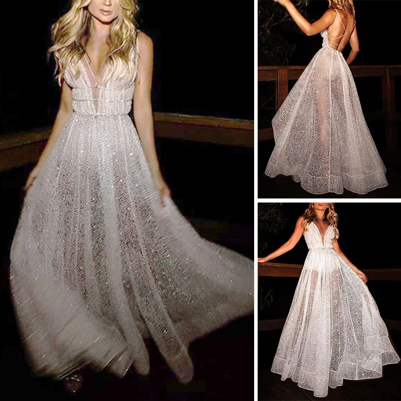 Женское длинное кружевное Прозрачное платье без рукавов с открытой спиной