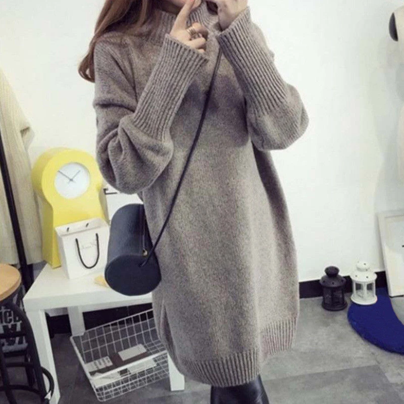 Женские зимние свободные топы с воротником черепашкой вязаный Повседневный