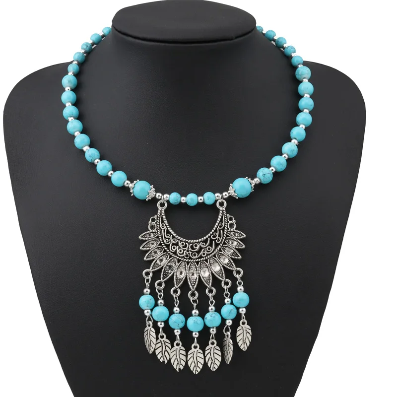 Seblasy Maxi Boho Big Statement Natural Stone Beads Moon Leaves Flowers Tassel Necklaces Pendants for Women Tribal Jewelry Colar | Украшения