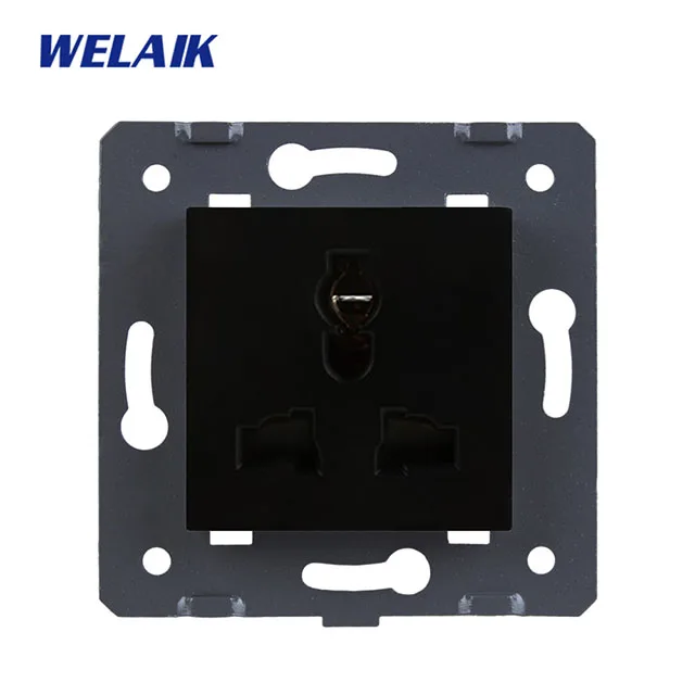 Black WELAIK EU-стандартная многофункциональная розетка с тремя отверстиями DIY-запчасти-настенная розетка-Запчасти-без стекла-панель A8MUW/B - Цвет: Black
