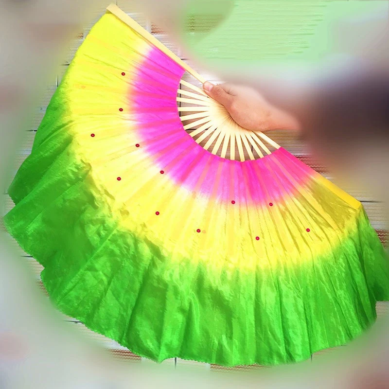 Красивые вентиляторы для танца живота дам 100% Шелковая вуаль 4 цвета веер женщин