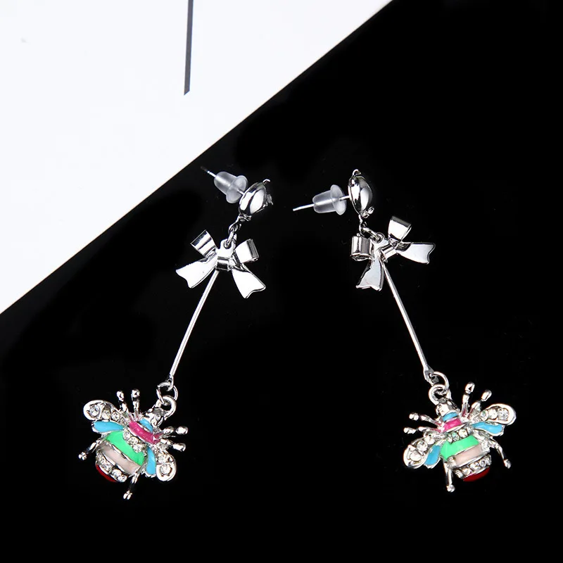 Крутые длинные серьги подвески с эмалью в виде пчелы|bee earrings|long earringsearrings long |