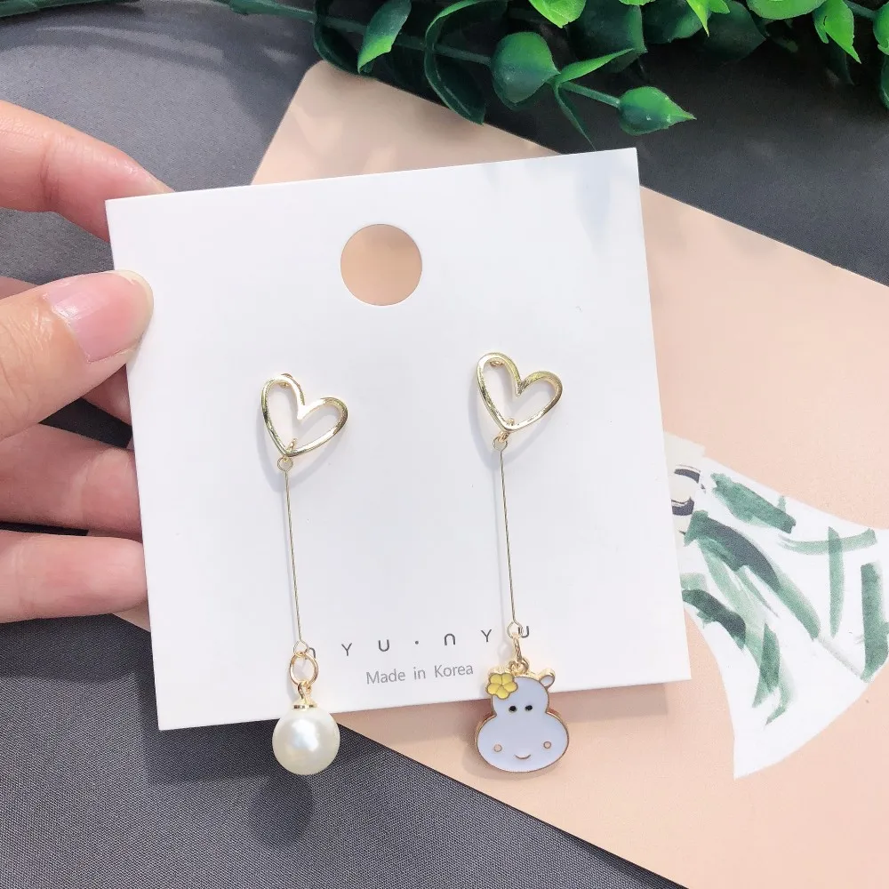 Женские корейские серьги капельки SQUERIM милые из бычьей кожи в виде мультяшных