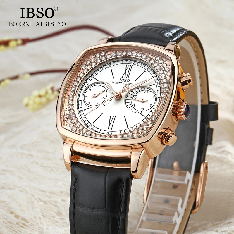 Женские многофункциональные кварцевые часы с ремешком из натуральной кожи |