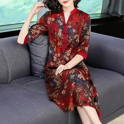 Осень Новый стиль с принтом платье в китайском стиле ретро ночнушка из