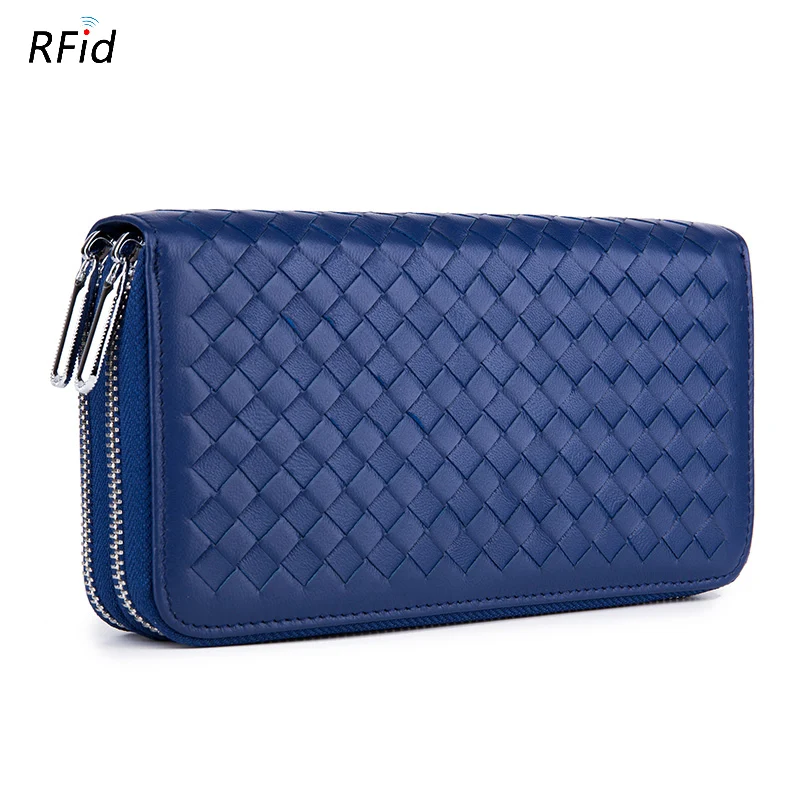 

New Arrivals Double Compartment Multi-Card Bit Man Purses Premium Soft Sheepskin Genuine Leather Handmade Knitting Men Wallets