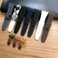 26mm high quality camo gray white black blue brown green silicone rubber watch band deployment clasp for ap royal oak bracelet