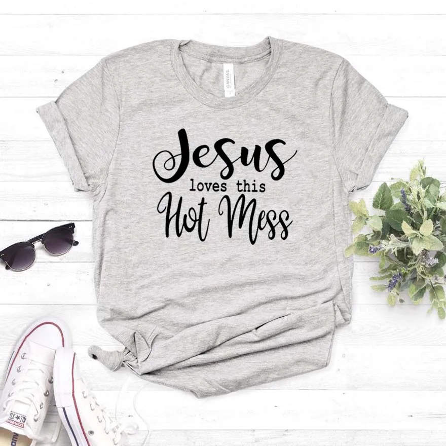 

Jesus loves this Hot Mess Women tshirt Cotton Casual Funny t shirt Gift For Lady Yong Girl Top Tee 6 Color Drop Ship S-799