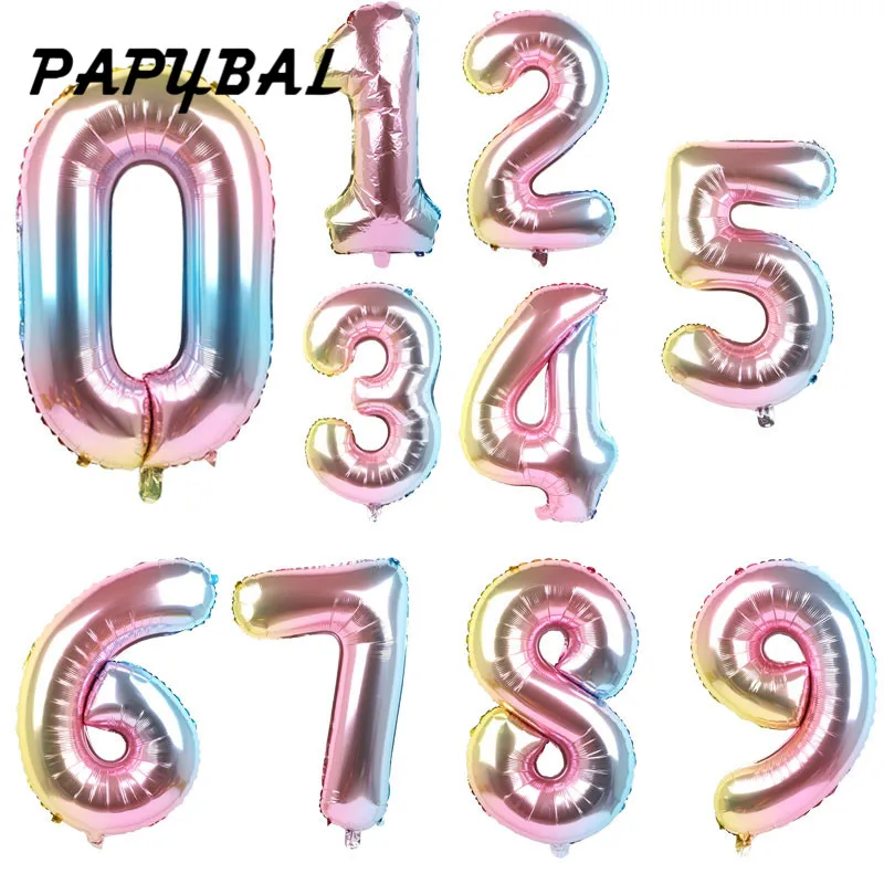 

PAPYBAL 50 шт. градиентный цвет 30 дюймов воздушные шары из фольги в виде цифр День Рождения Декор детский душ праздничные атрибуты воздушный шар ...