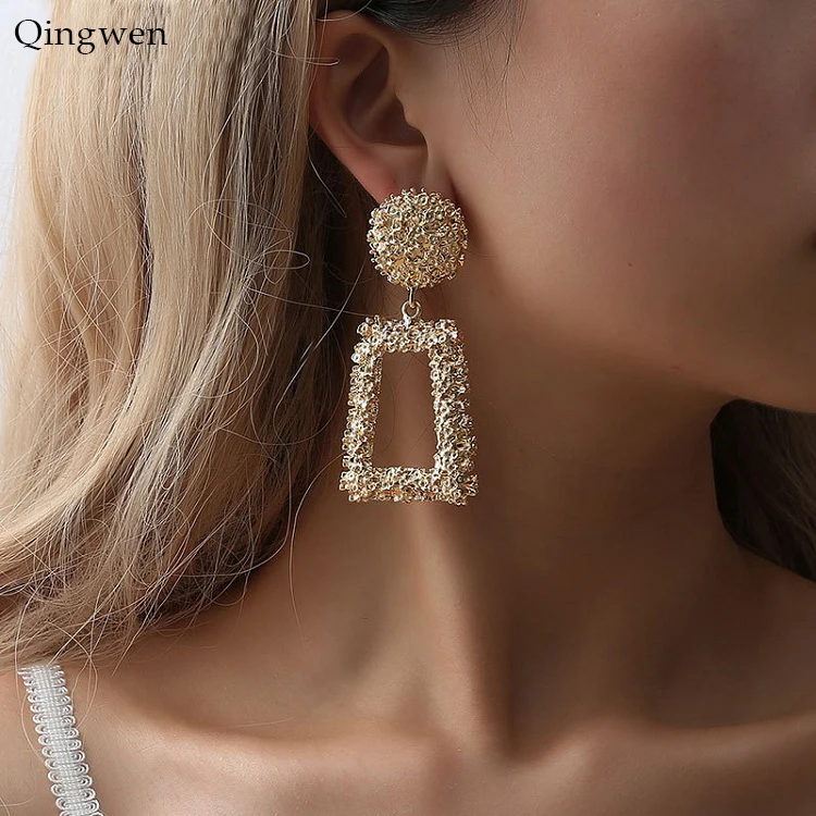 Qingwen 2019 модные большие серьги капли для женщин геометрические Эффектные женские