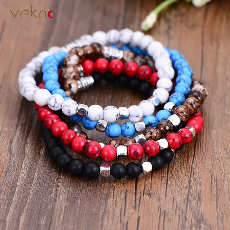 VEKNO 6 мм многоцветные эластичные бусины из натуральной лавы мужской браслет